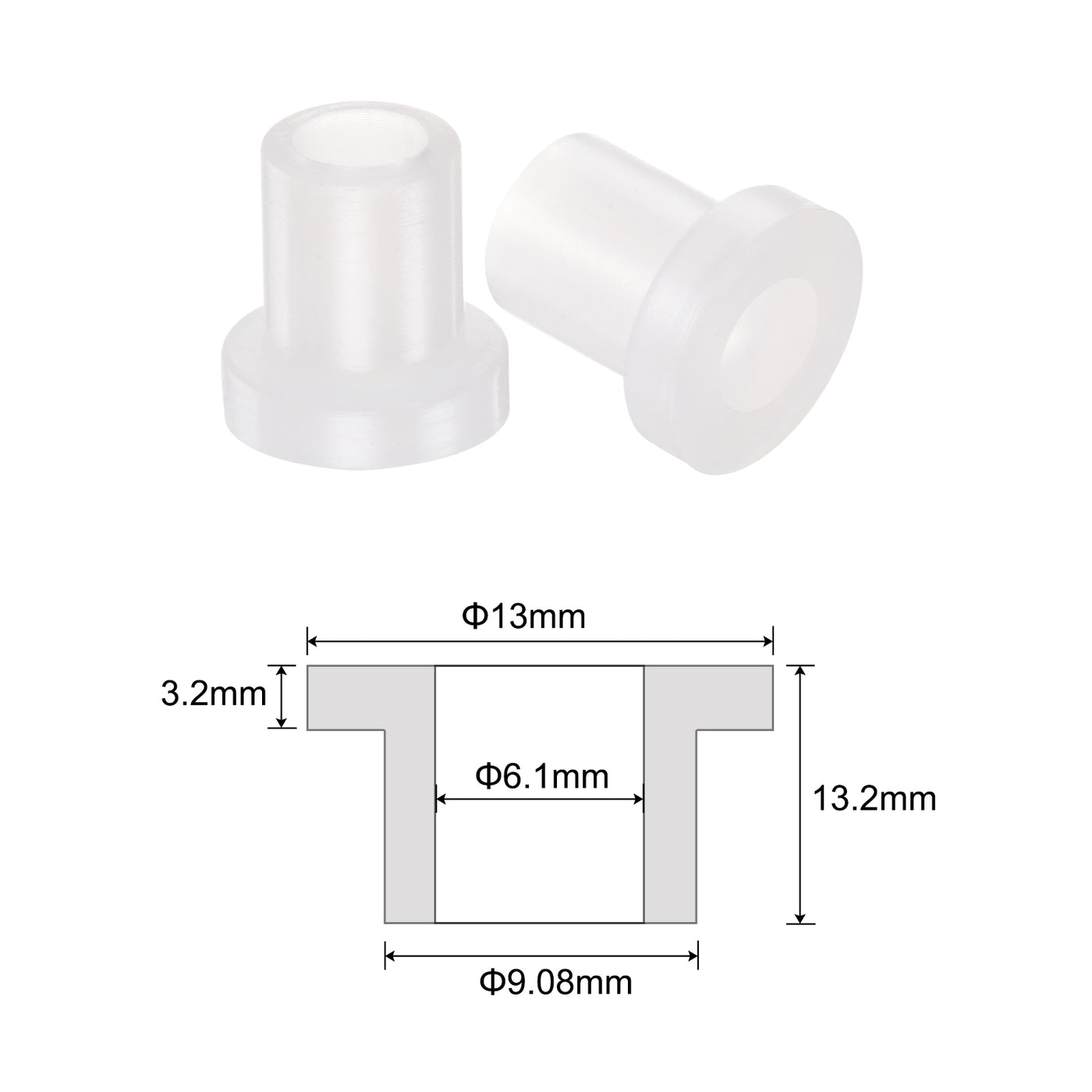 uxcell Uxcell 12pcs Flanged Sleeve Bearings 6.1mm ID 9.08mm OD 13.2mm L, Nylon Bushings, White