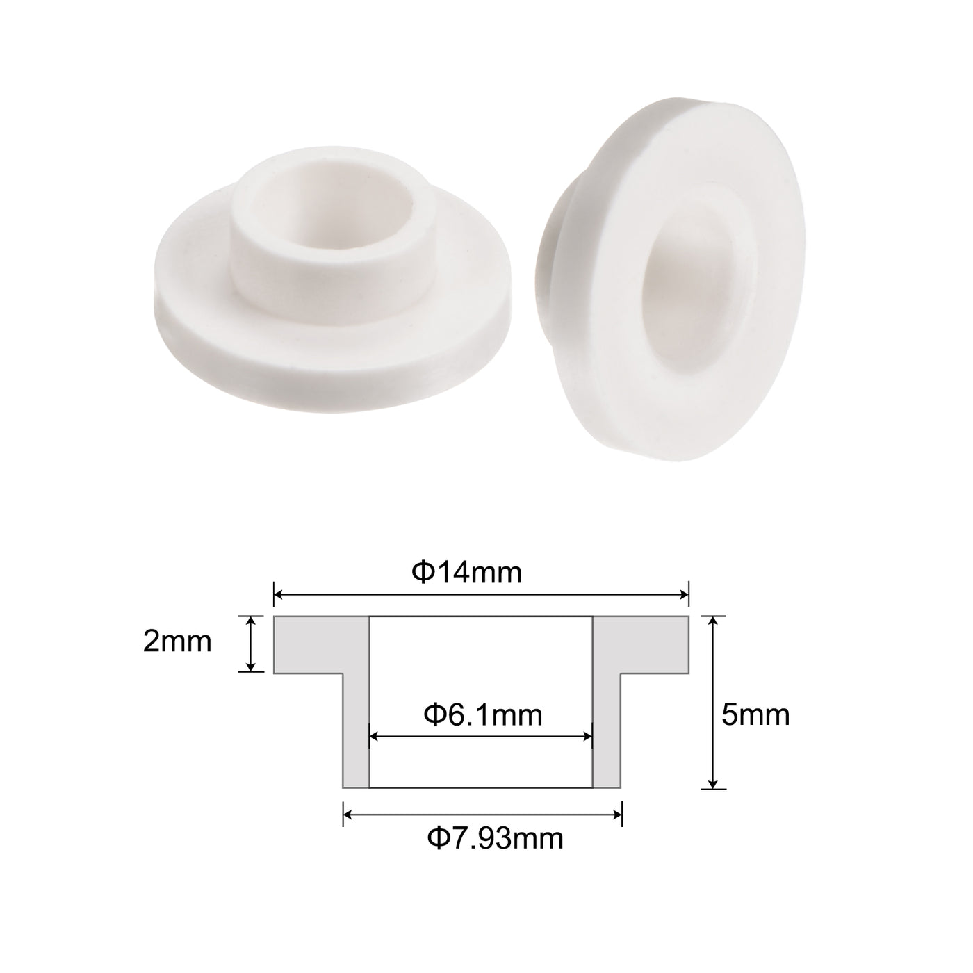 uxcell Uxcell 12pcs Flanged Sleeve Bearings 6.1mm ID 7.93mm OD 5mm Length Nylon Bushing, White