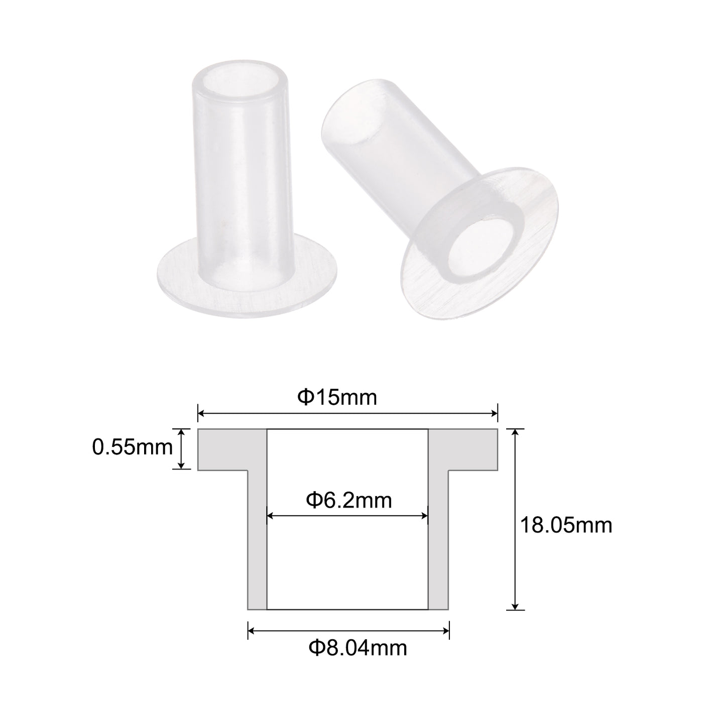 uxcell Uxcell 12pcs Flanged Sleeve Bearings 6.2mm ID 8.04mm OD 18.05mm L, Nylon Bushing White
