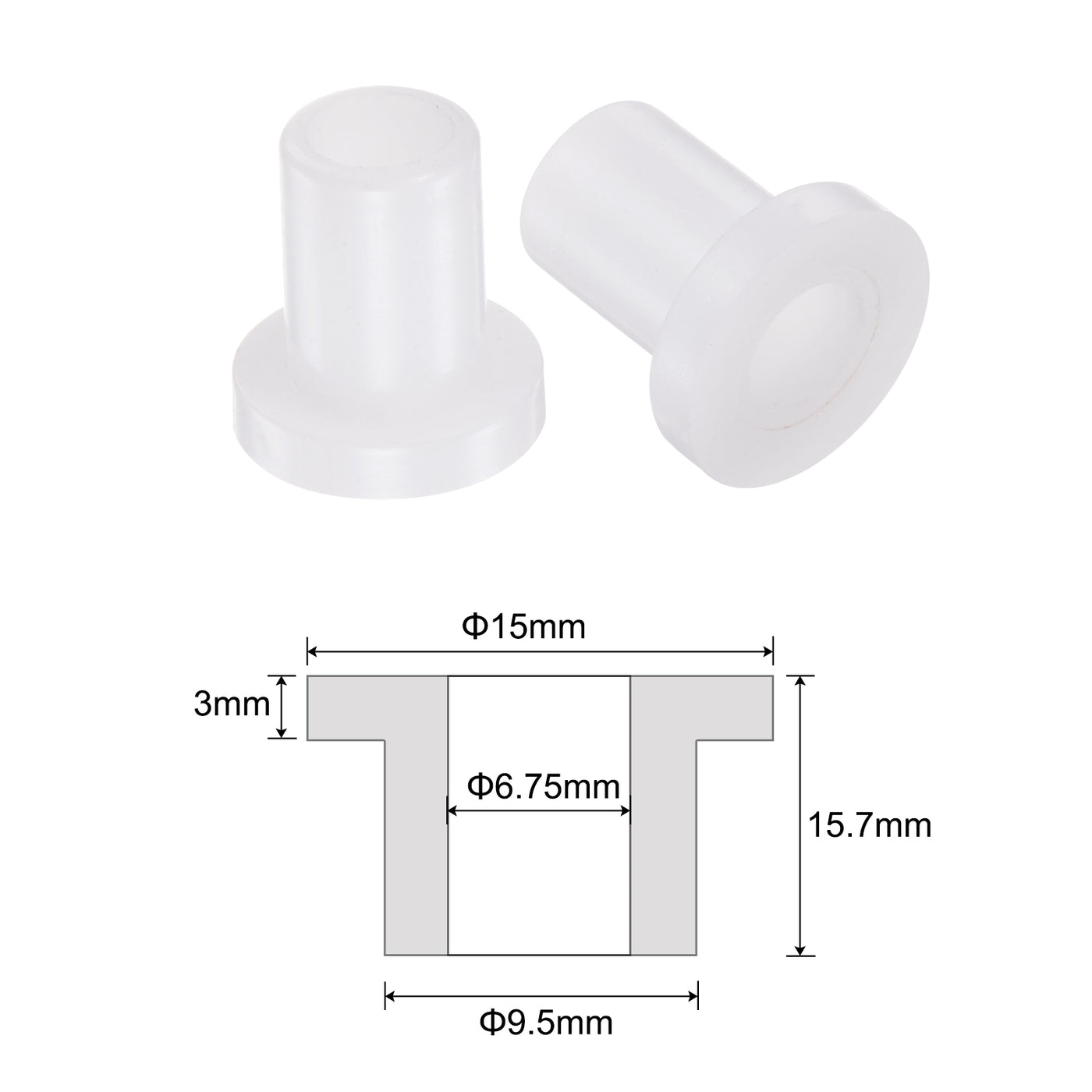uxcell Uxcell 12pcs Flanged Sleeve Bearings 6.75mm ID 9.5mm OD 15.7mm L, Nylon Bushings, White