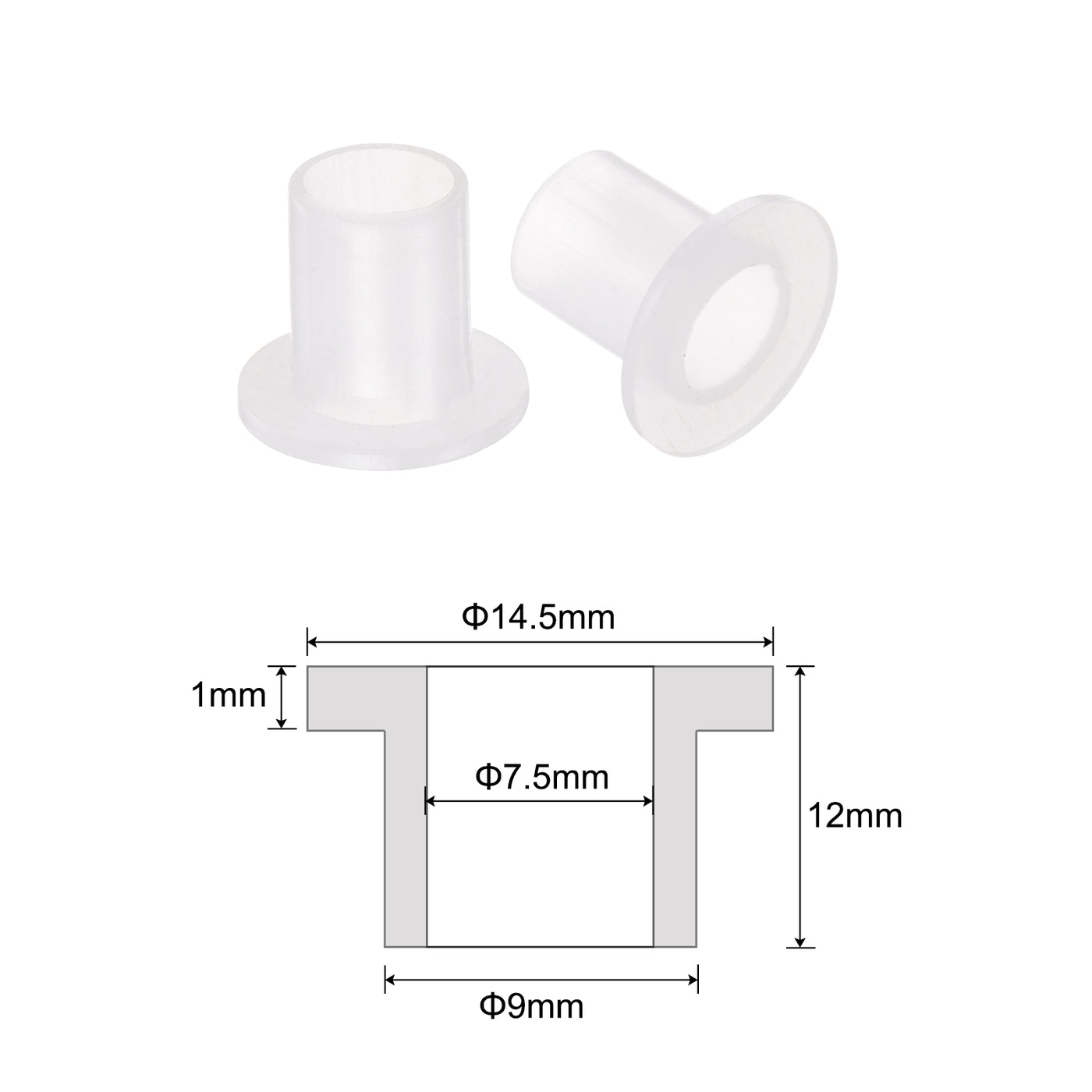 uxcell Uxcell 12pcs Flanged Sleeve Bearings 7.5mm ID 9mm OD 12mm Length Nylon Bushings, White