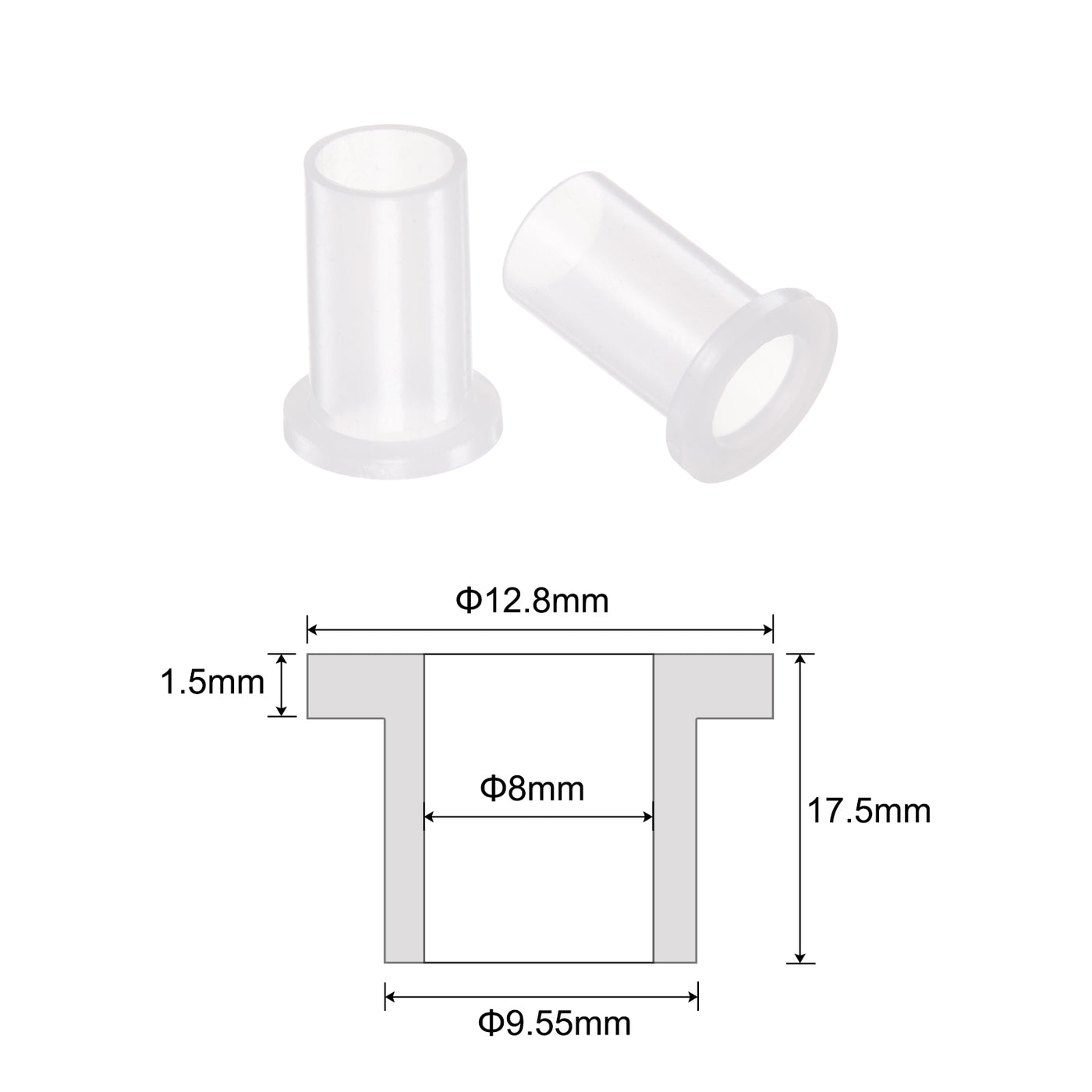 uxcell Uxcell 10pcs Flanged Sleeve Bearings 8mm ID 9.55mm OD 17.5mm Length Nylon Bushing White