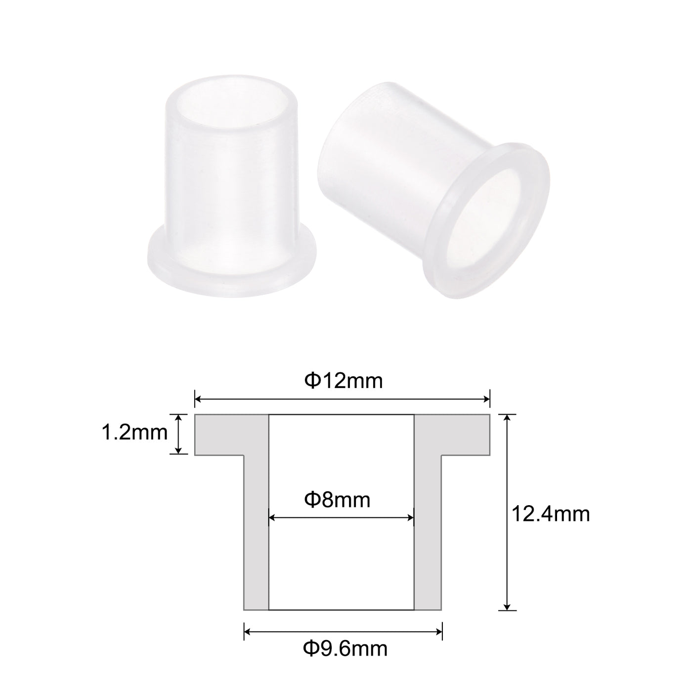 uxcell Uxcell 10pcs Flanged Sleeve Bearings 8mm ID 9.6mm OD 12.4mm Length Nylon Bushing, White