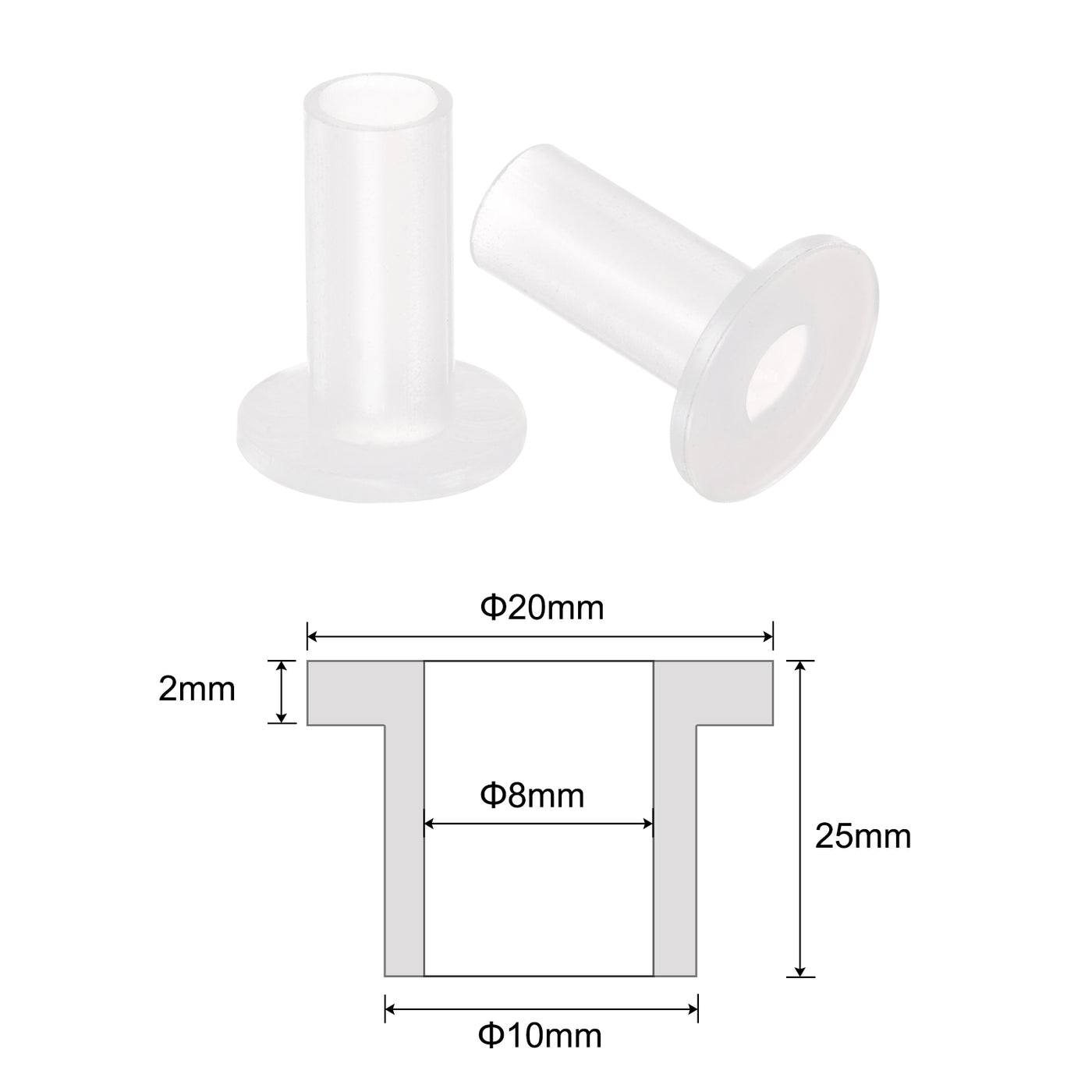 uxcell Uxcell 10pcs Flanged Sleeve Bearings 8mm ID 10mm OD 25mm Length Nylon Bushings, White