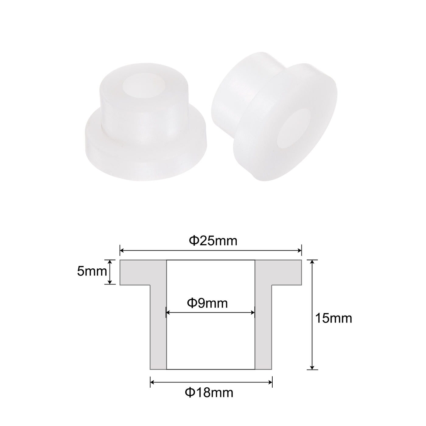 uxcell Uxcell 4pcs Flanged Sleeve Bearings 9mm ID 18mm OD 15mm Length Nylon Bushing White