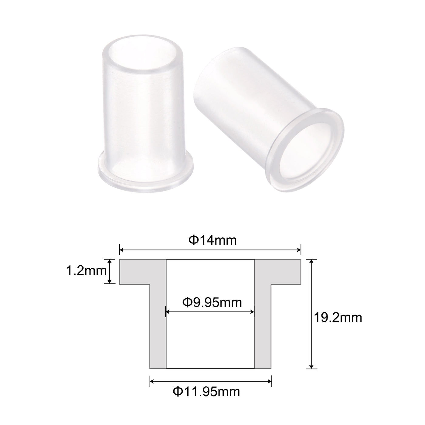 uxcell Uxcell 4pcs Flanged Nylon Bushings 9.95mm ID 11.95mm OD 19.2mm Length, Translucent