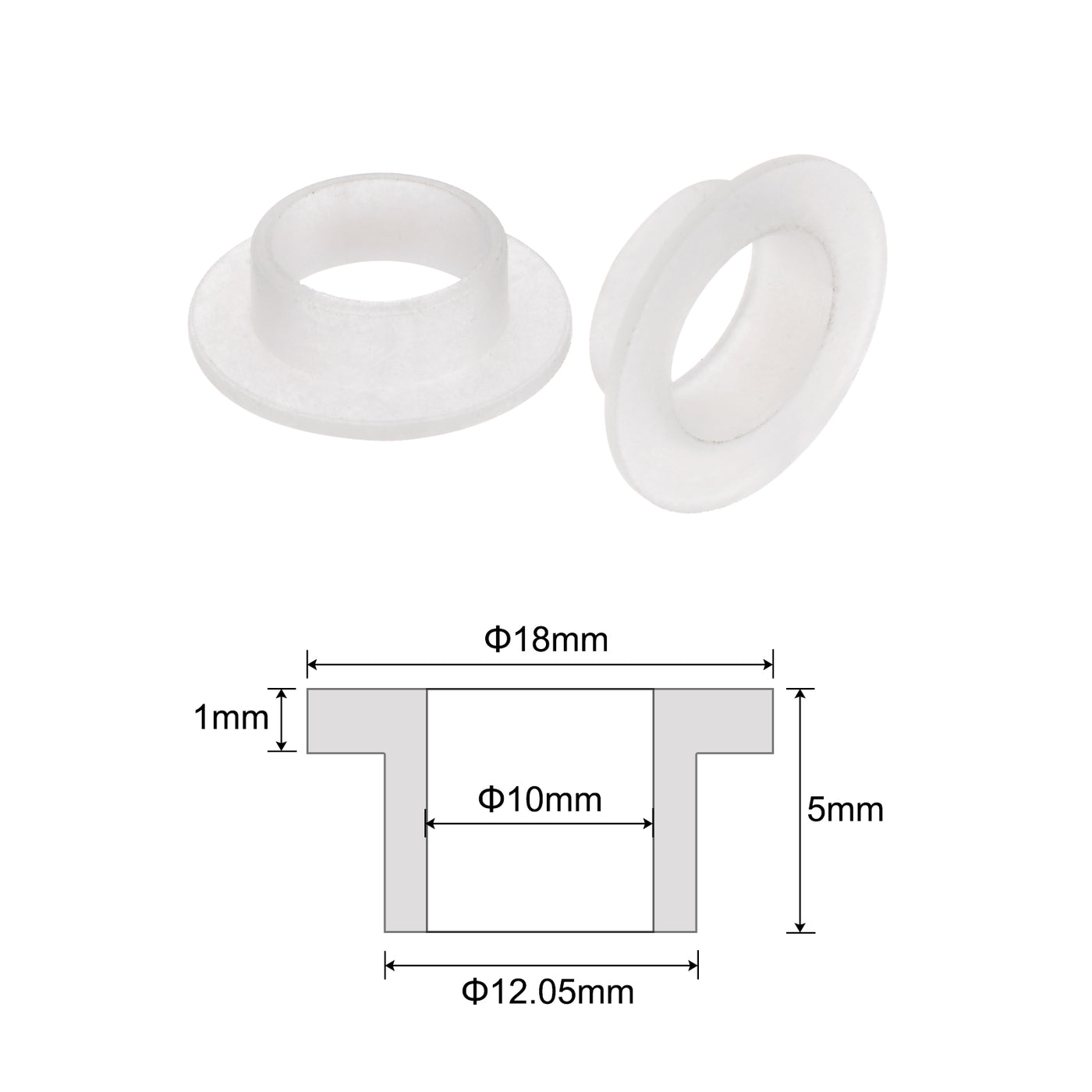 uxcell Uxcell 4pcs Flanged Sleeve Bearings 10mm ID 12.05mm OD 5mm Length Nylon Bushings, White