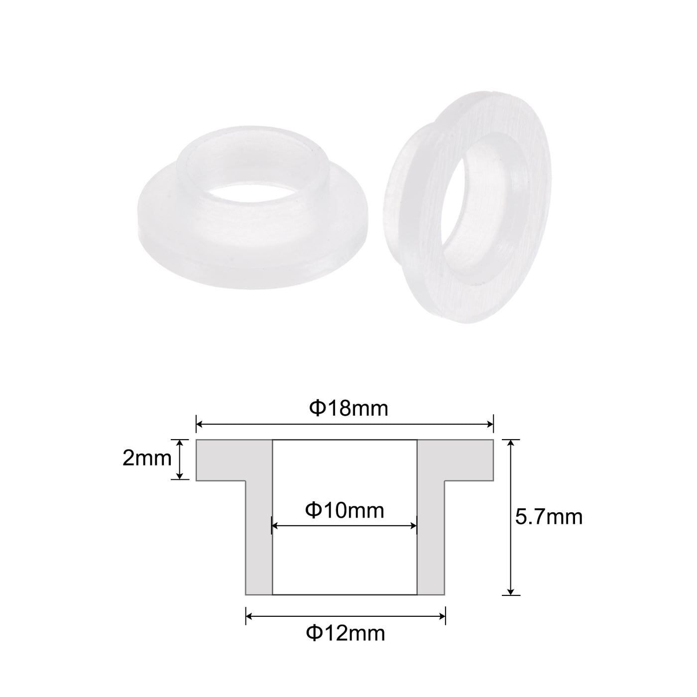 uxcell Uxcell 4pcs Flanged Sleeve Bearings 10mm ID 12mm OD 5.7mm Length Nylon Bushings, White