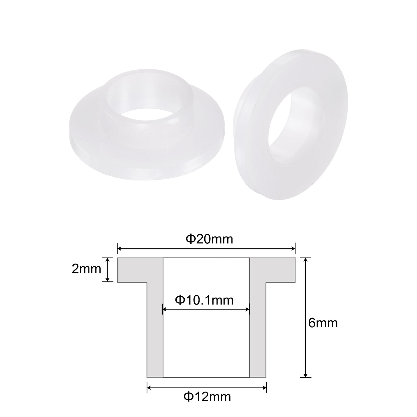 uxcell Uxcell 4pcs Flanged Sleeve Bearings 10.1mm ID 12mm OD 6mm Length Nylon Bushings, White