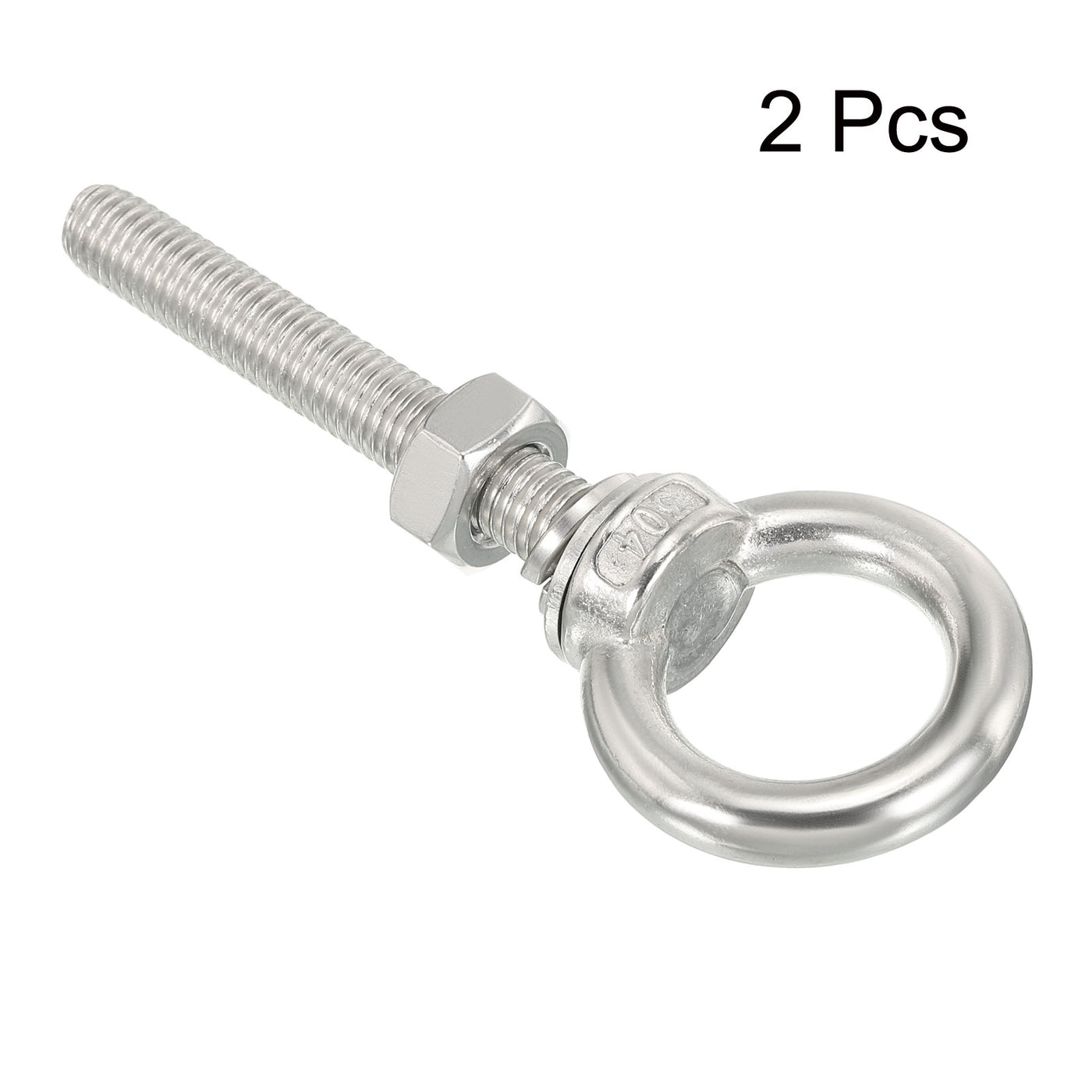 uxcell Uxcell M10x70 3/8"x2.75" Stainless Steel Eye Bolts Threaded Screw Eyebolt Shoulder Ring with Nuts Washers for Lifting Hanging, 2 Set