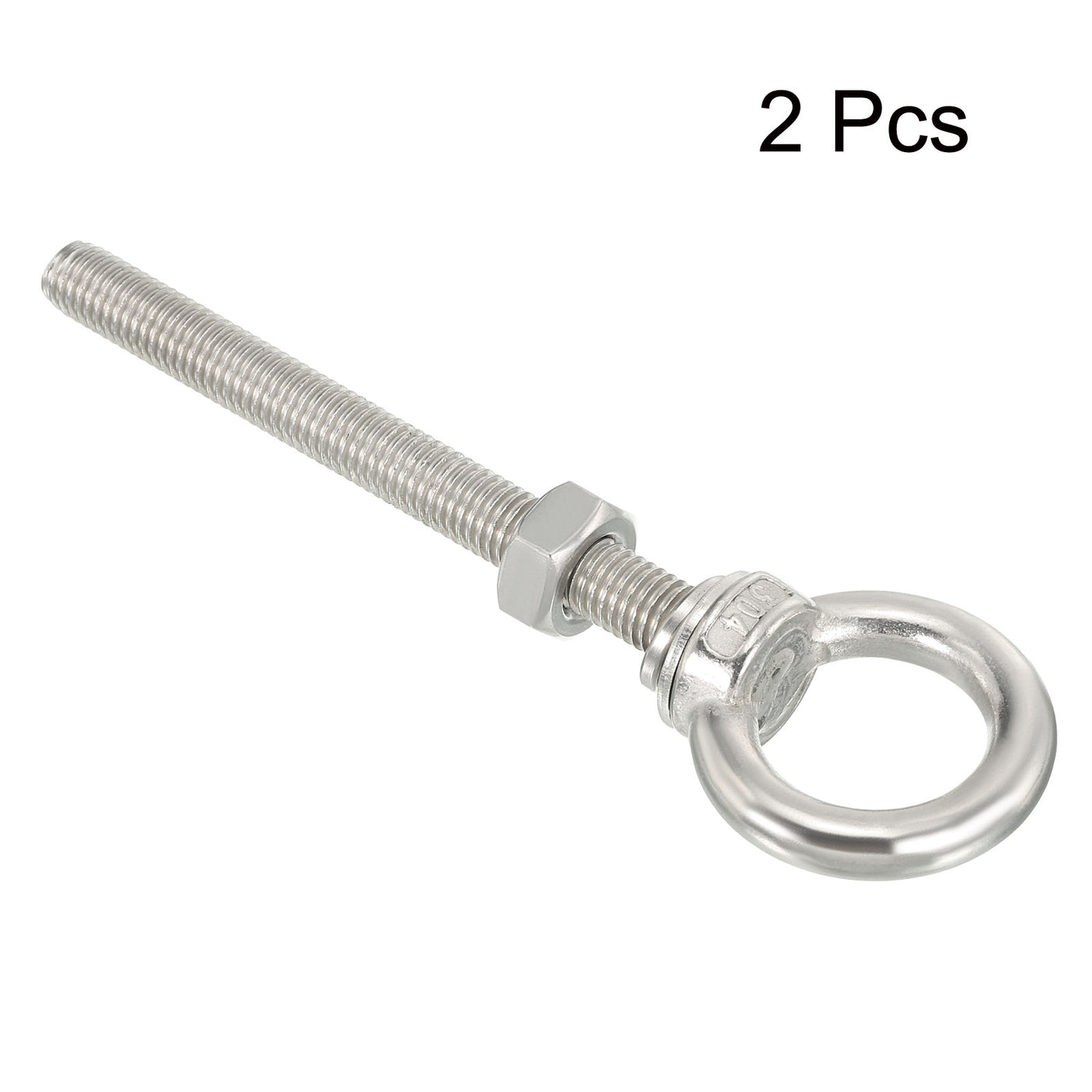 uxcell Uxcell M10x100 3/8"x4" Stainless Steel Eye Bolts Threaded Screw Eyebolt Shoulder Ring with Nuts Washers for Lifting Hanging, 2 Set
