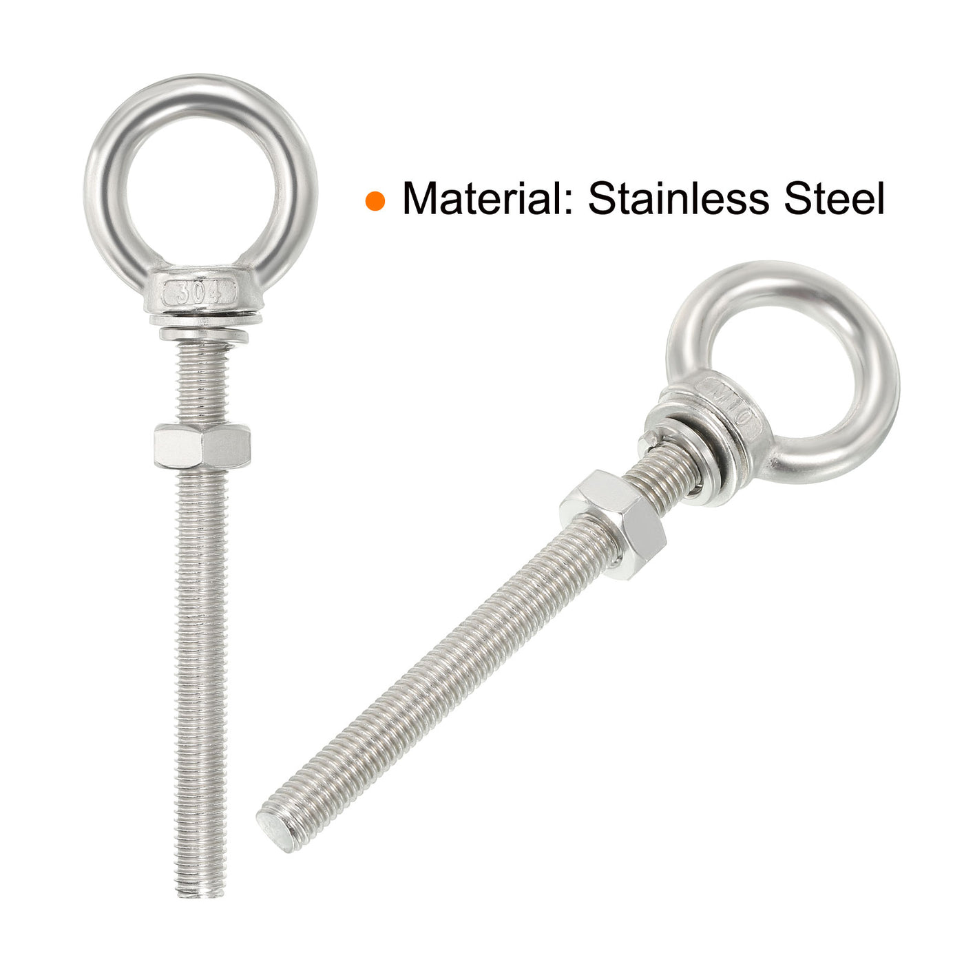 uxcell Uxcell M10x100 3/8"x4" Stainless Steel Eye Bolts Threaded Screw Eyebolt Shoulder Ring with Nuts Washers for Lifting Hanging, 2 Set