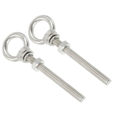 Harfington Uxcell M10x100 3/8"x4" Stainless Steel Eye Bolts Threaded Screw Eyebolt Shoulder Ring with Nuts Washers for Lifting Hanging, 2 Set