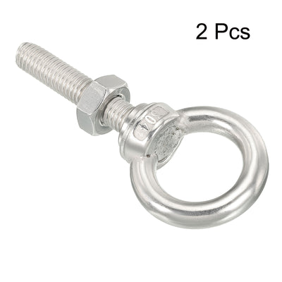 Harfington Uxcell M10x50 3/8"x2" Stainless Steel Eye Bolts Threaded Screw Eyebolt Shoulder Ring with Nuts Washers for Lifting Hanging, 2 Set