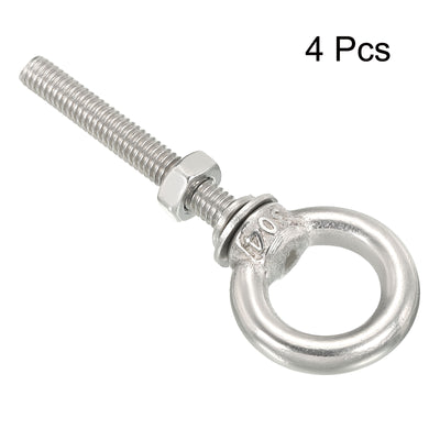 Harfington Uxcell M10x30 3/8"x1.18" Stainless Steel Eye Bolts Threaded Screw Eyebolt Shoulder Ring with Nuts Washers for Lifting Hanging, 4 Set