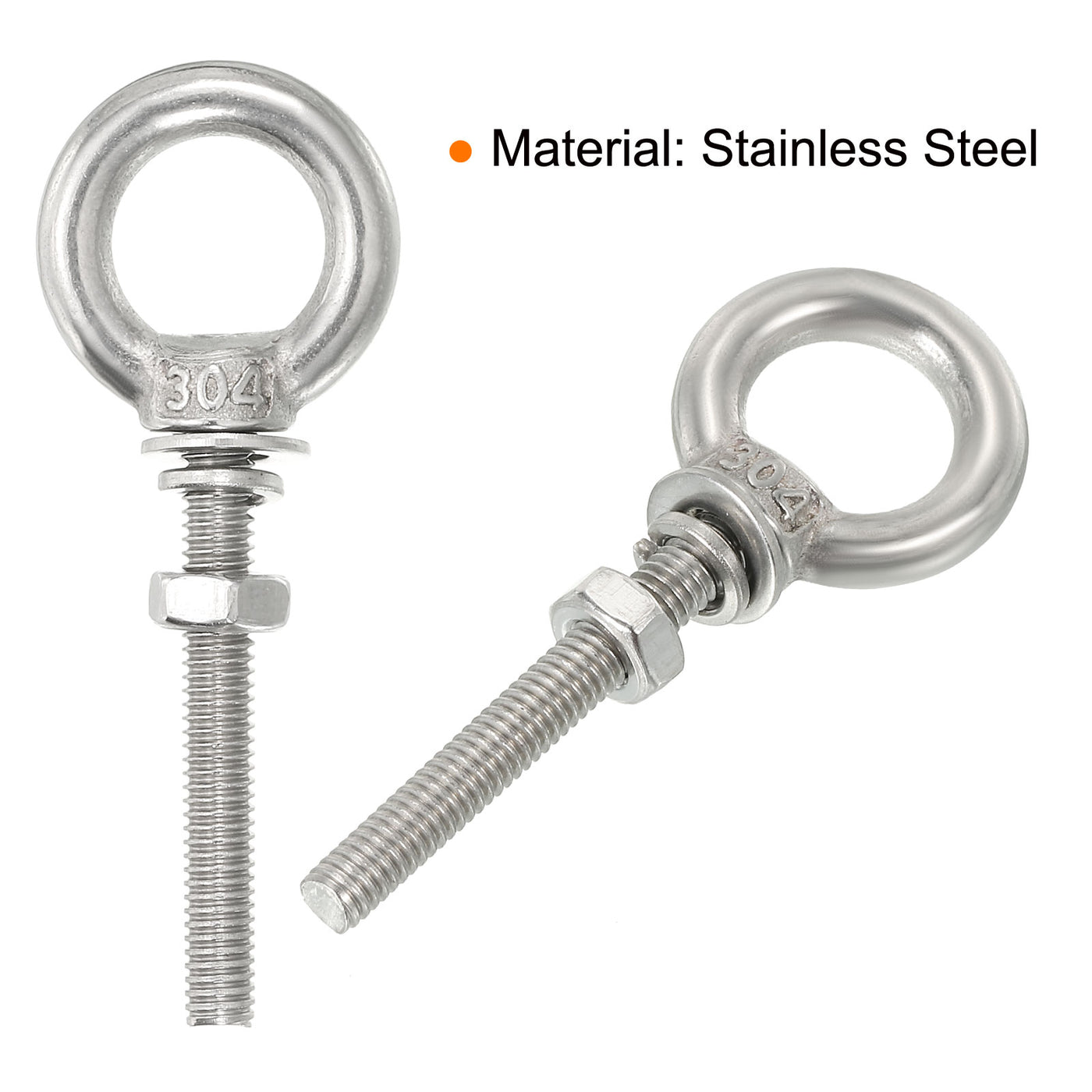 uxcell Uxcell M10x30 3/8"x1.18" Stainless Steel Eye Bolts Threaded Screw Eyebolt Shoulder Ring with Nuts Washers for Lifting Hanging, 4 Set