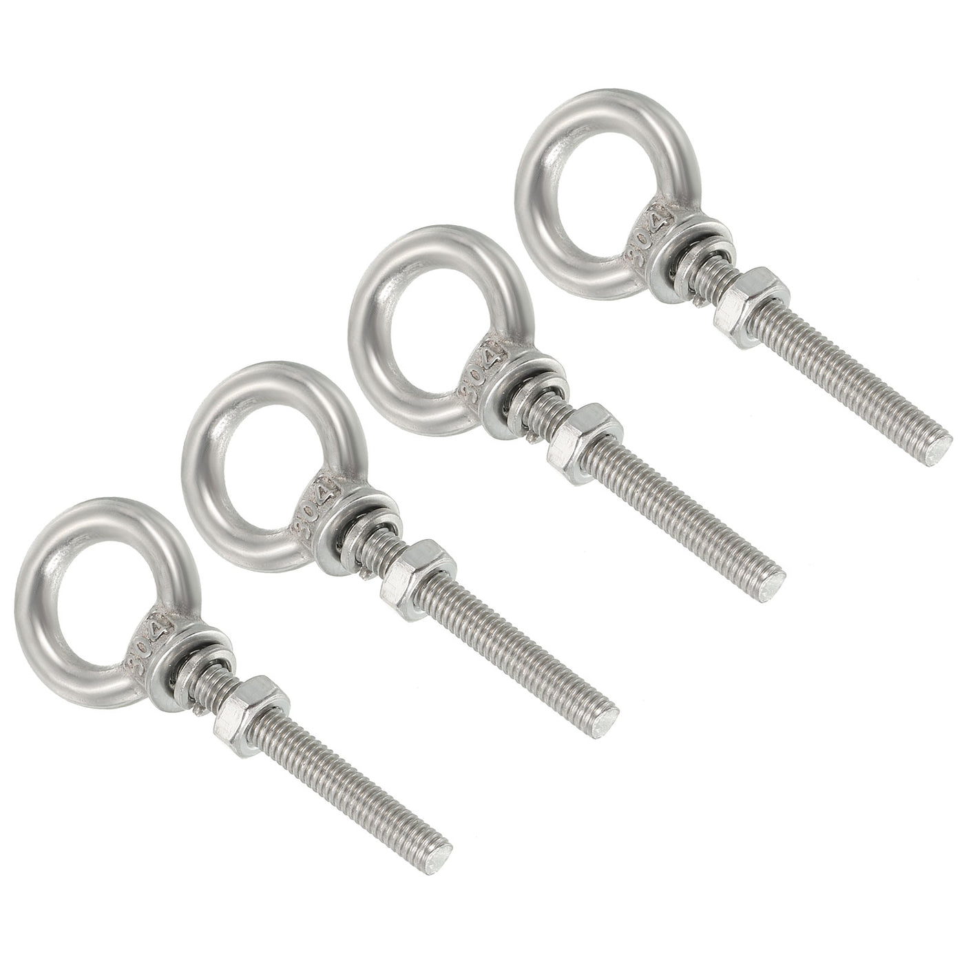 uxcell Uxcell M10x30 3/8"x1.18" Stainless Steel Eye Bolts Threaded Screw Eyebolt Shoulder Ring with Nuts Washers for Lifting Hanging, 4 Set