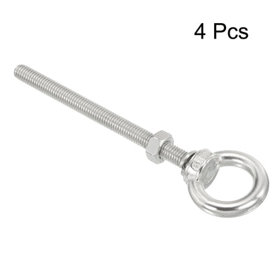 Harfington Uxcell M8x100 5/16"x4" Stainless Steel Eye Bolts Threaded Screw Eyebolt Shoulder Ring with Nuts Washers for Lifting Hanging, 4 Set