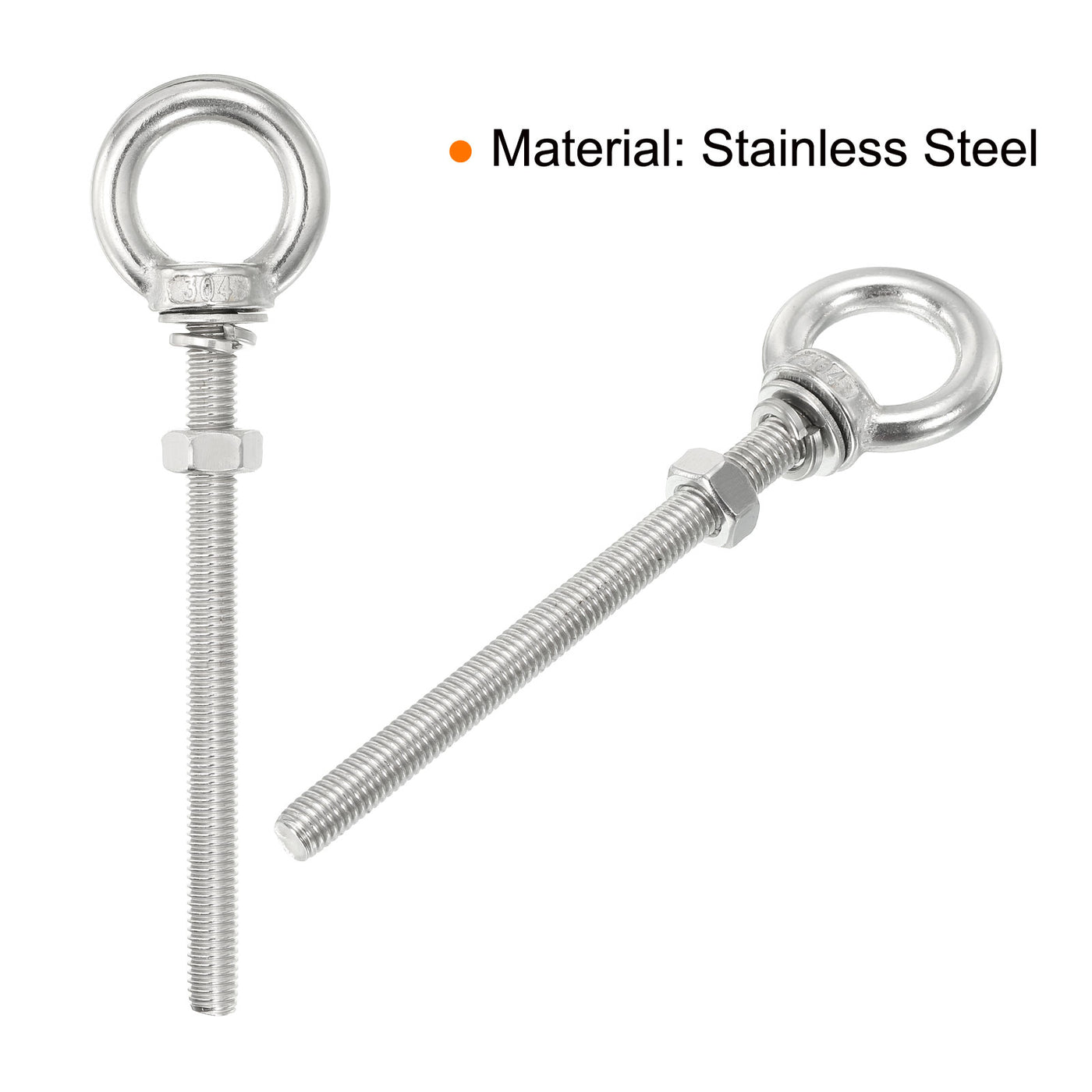 uxcell Uxcell M8x100 5/16"x4" Stainless Steel Eye Bolts Threaded Screw Eyebolt Shoulder Ring with Nuts Washers for Lifting Hanging, 4 Set
