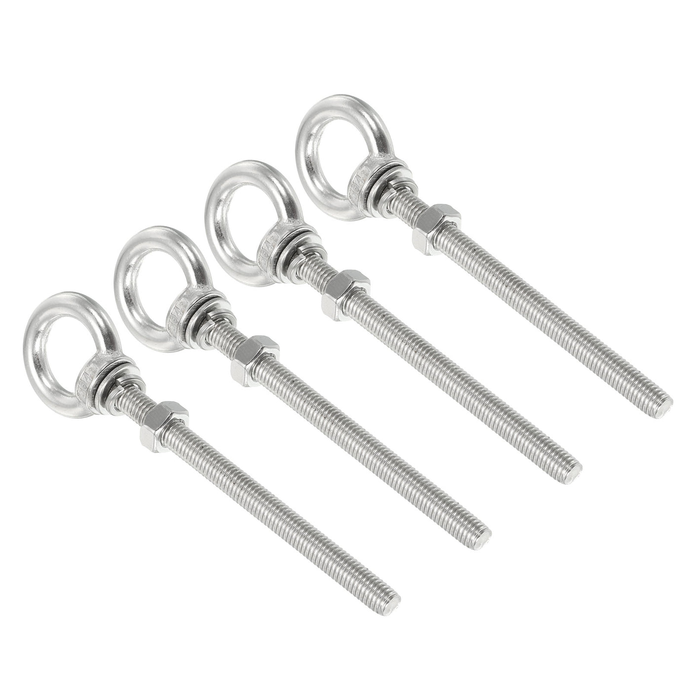 uxcell Uxcell M8x100 5/16"x4" Stainless Steel Eye Bolts Threaded Screw Eyebolt Shoulder Ring with Nuts Washers for Lifting Hanging, 4 Set