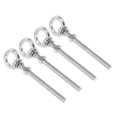 Harfington Uxcell M8x100 5/16"x4" Stainless Steel Eye Bolts Threaded Screw Eyebolt Shoulder Ring with Nuts Washers for Lifting Hanging, 4 Set