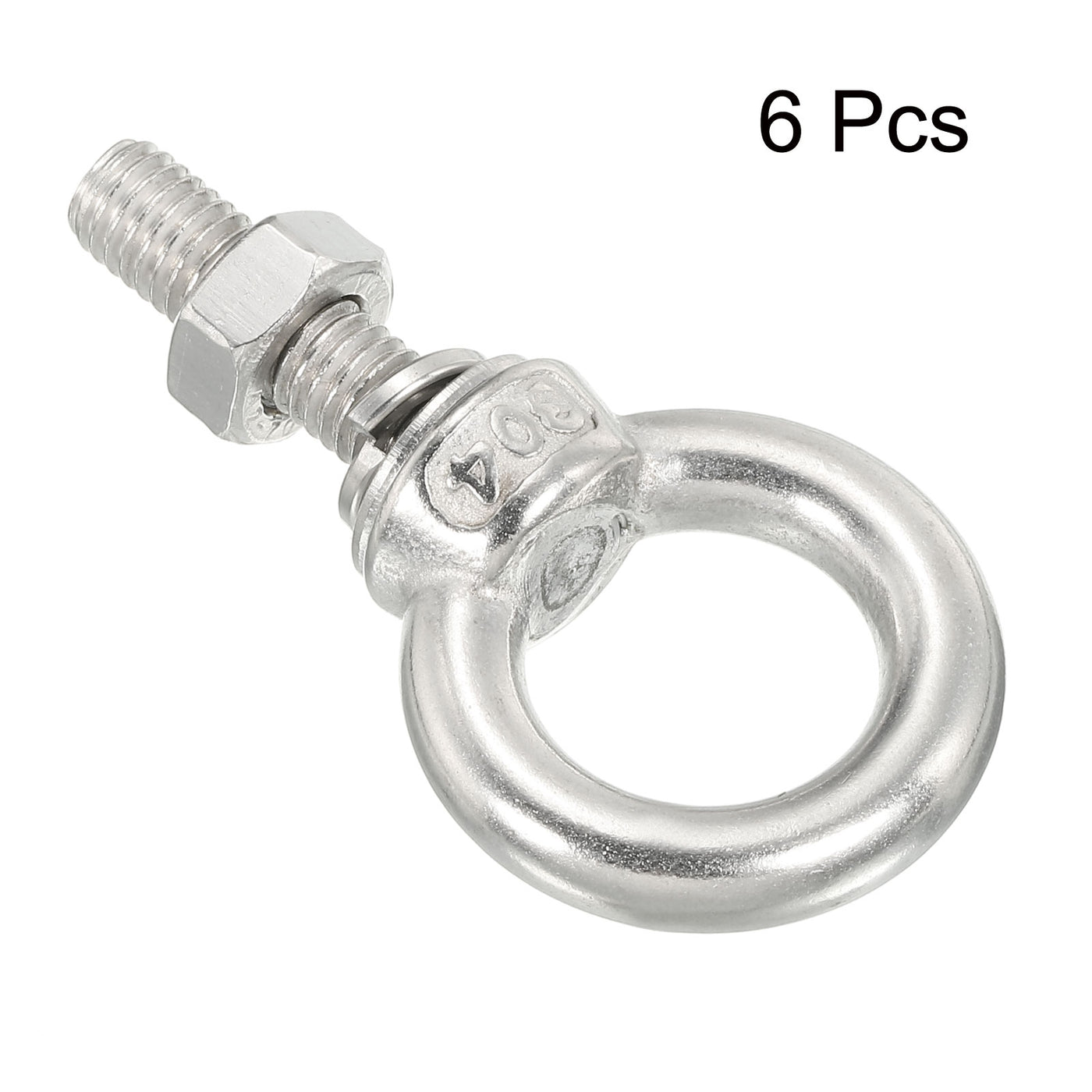 uxcell Uxcell M8x30 5/16"x1.18" Stainless Steel Eye Bolts Threaded Screw Eyebolt Shoulder Ring with Nuts Washers for Lifting Hanging, 6 Set