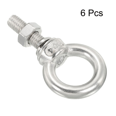 Harfington Uxcell M8x30 5/16"x1.18" Stainless Steel Eye Bolts Threaded Screw Eyebolt Shoulder Ring with Nuts Washers for Lifting Hanging, 6 Set