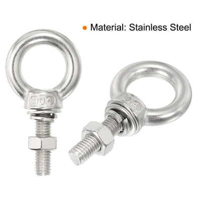 Harfington Uxcell M8x30 5/16"x1.18" Stainless Steel Eye Bolts Threaded Screw Eyebolt Shoulder Ring with Nuts Washers for Lifting Hanging, 6 Set