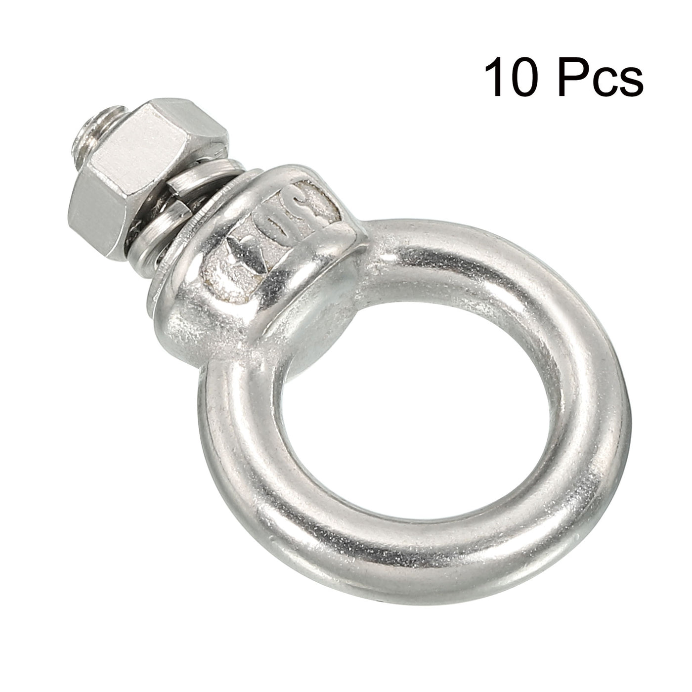 uxcell Uxcell M6x12 1/4"x1/2" Stainless Steel Eye Bolts Threaded Screw Eyebolt Shoulder Ring with Nuts Washers for Lifting Hanging, 10 Set