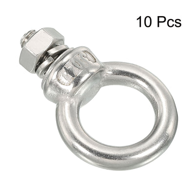 Harfington Uxcell M6x12 1/4"x1/2" Stainless Steel Eye Bolts Threaded Screw Eyebolt Shoulder Ring with Nuts Washers for Lifting Hanging, 10 Set