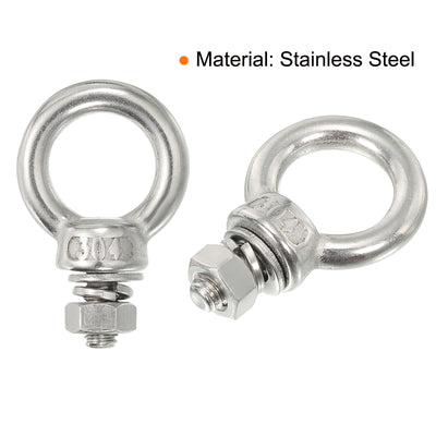 Harfington Uxcell M6x12 1/4"x1/2" Stainless Steel Eye Bolts Threaded Screw Eyebolt Shoulder Ring with Nuts Washers for Lifting Hanging, 10 Set