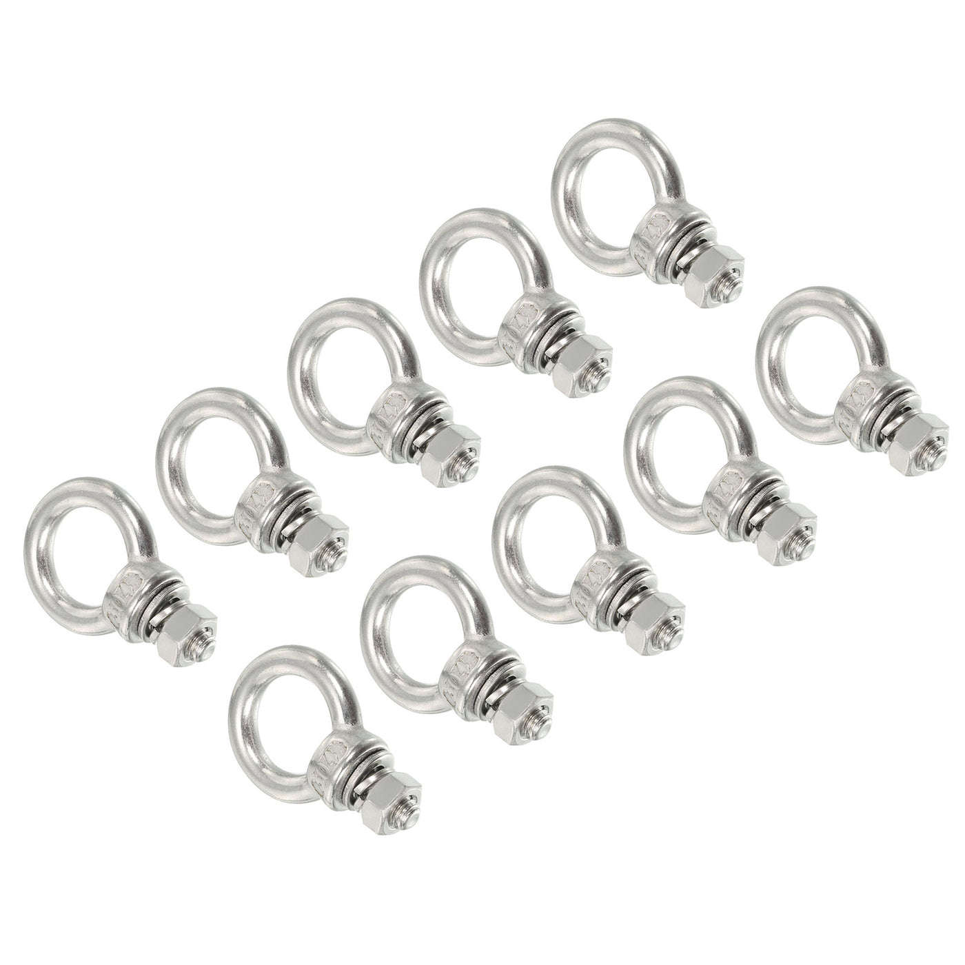 uxcell Uxcell M6x12 1/4"x1/2" Stainless Steel Eye Bolts Threaded Screw Eyebolt Shoulder Ring with Nuts Washers for Lifting Hanging, 10 Set