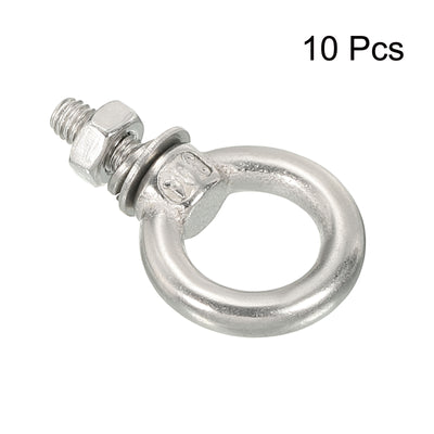 Harfington Uxcell M4x11 3/16"x7/16" Stainless Steel Eye Bolts Threaded Screw Eyebolt Shoulder Ring with Nuts Washers for Lifting Hanging, 10 Set