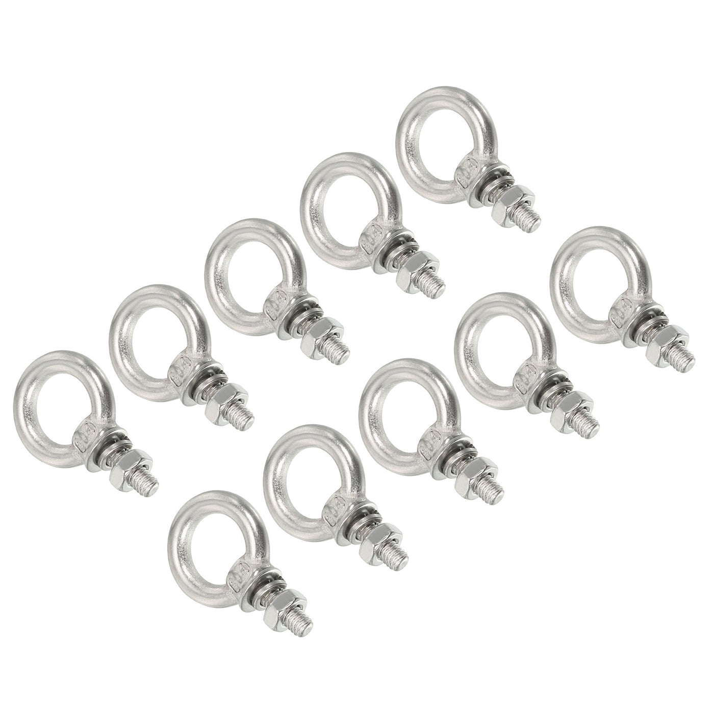 uxcell Uxcell M4x11 3/16"x7/16" Stainless Steel Eye Bolts Threaded Screw Eyebolt Shoulder Ring with Nuts Washers for Lifting Hanging, 10 Set