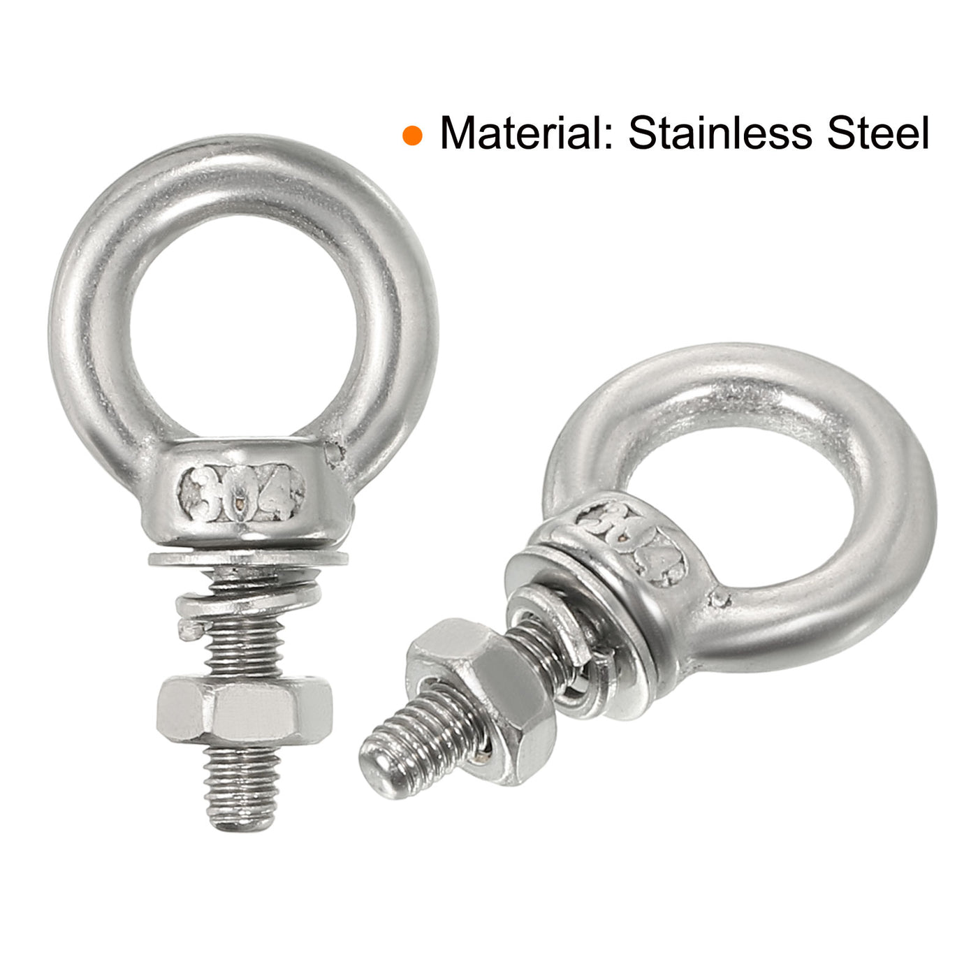 uxcell Uxcell M3x90 1/8"x3-1/2" Stainless Steel Eye Bolts Threaded Screw Eyebolt Shoulder Ring with Nuts Washers for Lifting Hanging, 10 Set
