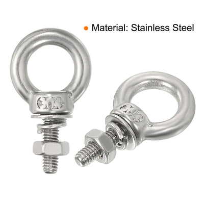 Harfington Uxcell M3x90 1/8"x3-1/2" Stainless Steel Eye Bolts Threaded Screw Eyebolt Shoulder Ring with Nuts Washers for Lifting Hanging, 10 Set