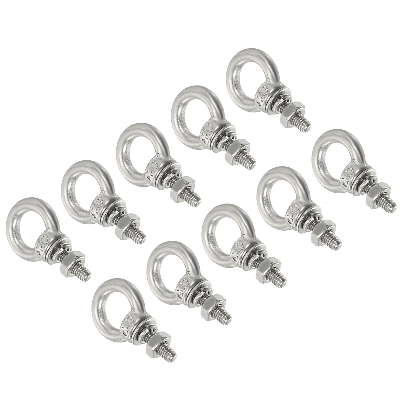uxcell Uxcell M3x90 1/8"x3-1/2" Stainless Steel Eye Bolts Threaded Screw Eyebolt Shoulder Ring with Nuts Washers for Lifting Hanging, 10 Set