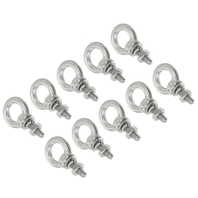 Harfington Uxcell M3x90 1/8"x3-1/2" Stainless Steel Eye Bolts Threaded Screw Eyebolt Shoulder Ring with Nuts Washers for Lifting Hanging, 10 Set