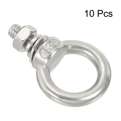 Harfington Uxcell M5x11 3/16"x7/16" Stainless Steel Eye Bolts Threaded Screw Eyebolt Shoulder Ring with Nuts Washers for Lifting Hanging, 10 Set