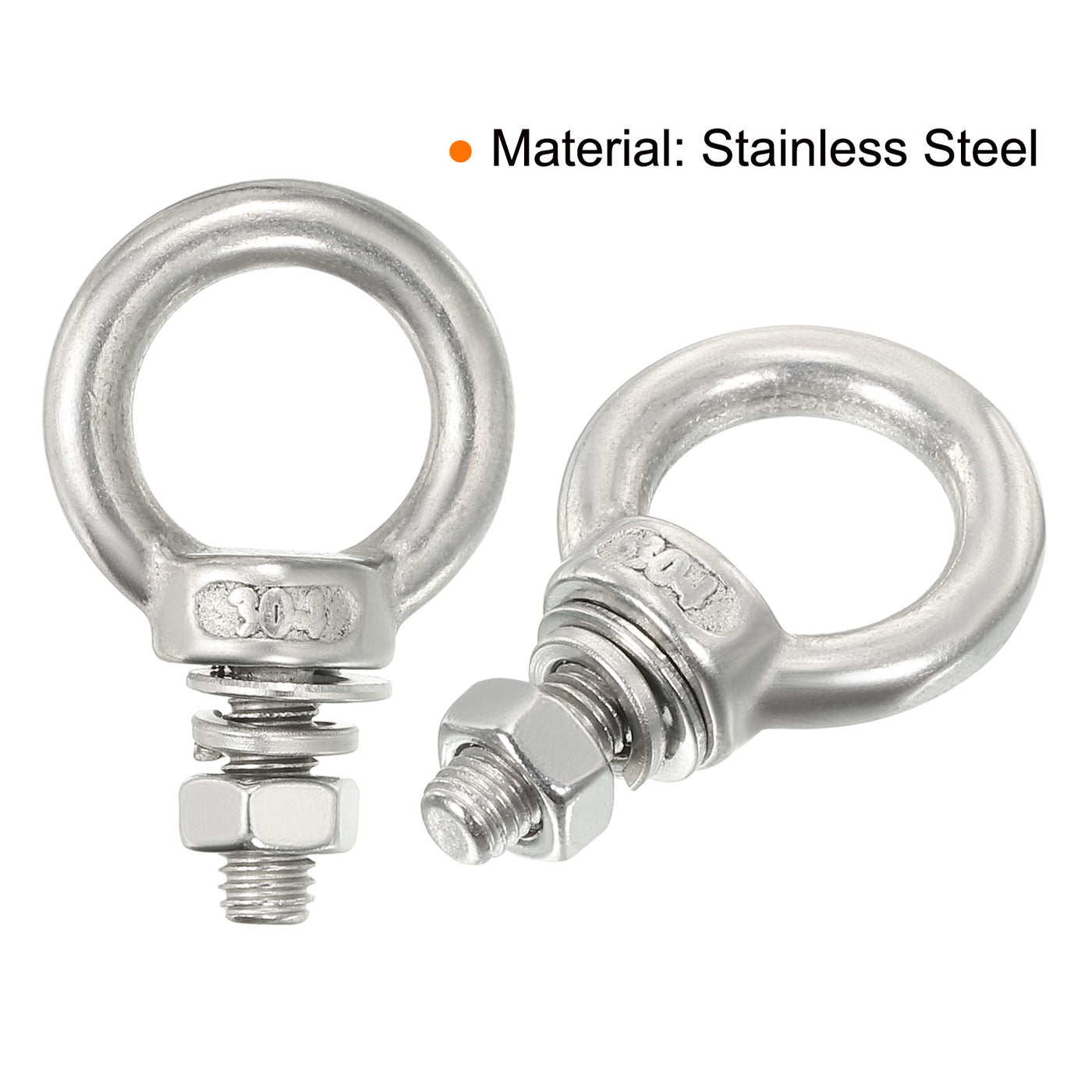 uxcell Uxcell M5x11 3/16"x7/16" Stainless Steel Eye Bolts Threaded Screw Eyebolt Shoulder Ring with Nuts Washers for Lifting Hanging, 10 Set