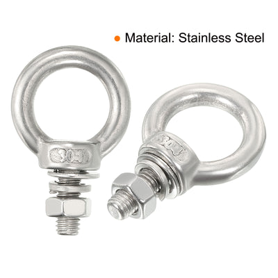 Harfington Uxcell M5x11 3/16"x7/16" Stainless Steel Eye Bolts Threaded Screw Eyebolt Shoulder Ring with Nuts Washers for Lifting Hanging, 10 Set