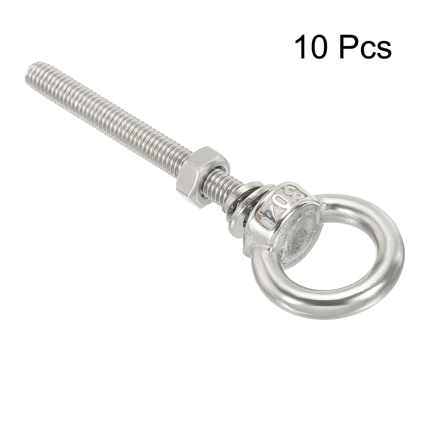 uxcell Uxcell M6x60 1/4"x2-2/5" Stainless Steel Eye Bolts Threaded Screw Eyebolt Shoulder Ring with Nuts Washers for Lifting Hanging, 10 Set
