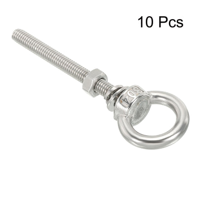 Harfington Uxcell M6x60 1/4"x2-2/5" Stainless Steel Eye Bolts Threaded Screw Eyebolt Shoulder Ring with Nuts Washers for Lifting Hanging, 10 Set