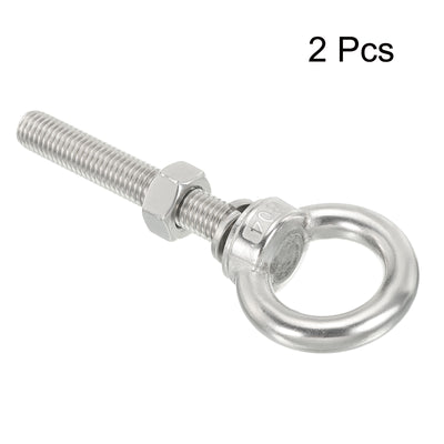 Harfington Uxcell M12x80 1/2"x3.15" Stainless Steel Eye Bolts Threaded Screw Eyebolt Shoulder Ring with Nuts Washers for Lifting Hanging, 2 Set