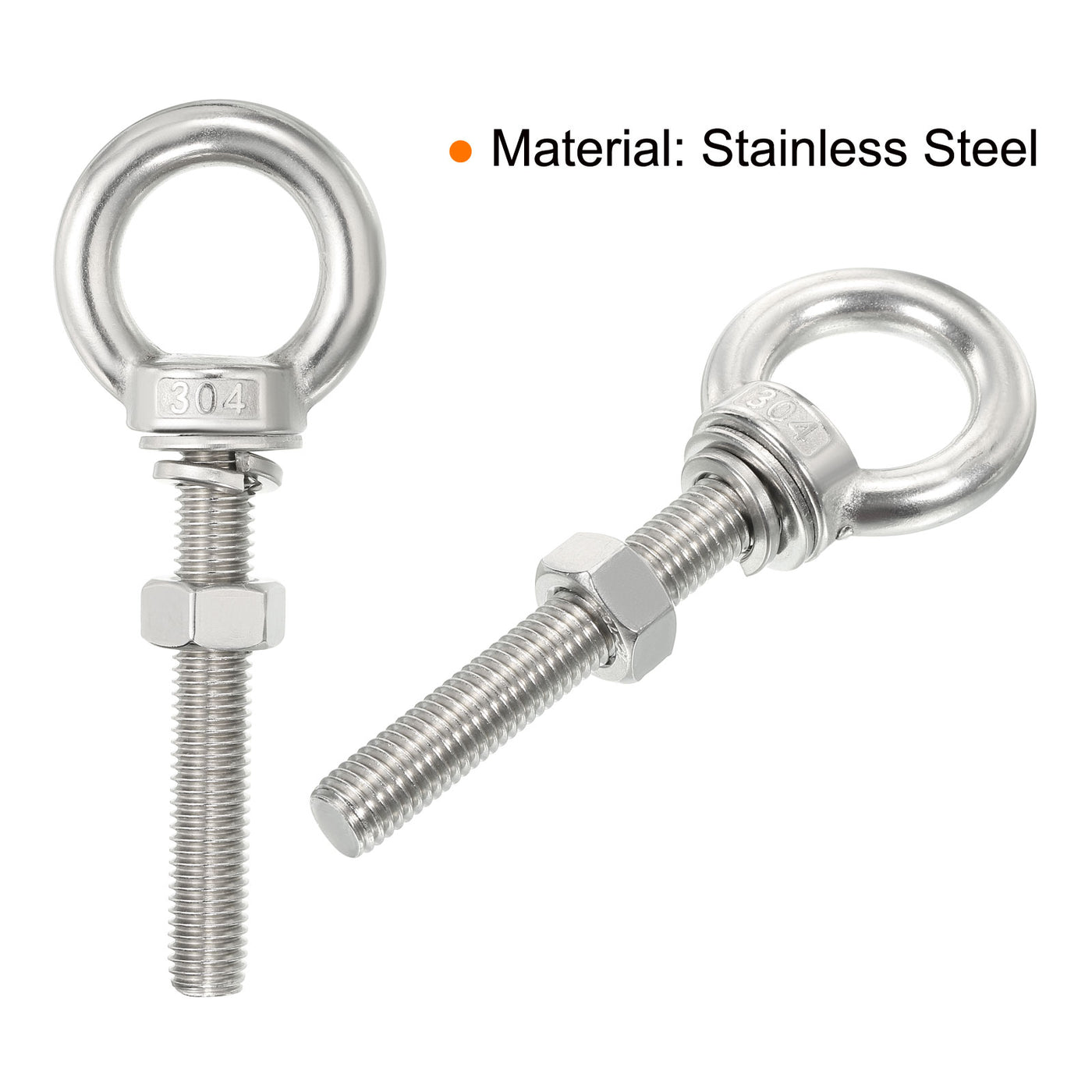 uxcell Uxcell M12x80 1/2"x3.15" Stainless Steel Eye Bolts Threaded Screw Eyebolt Shoulder Ring with Nuts Washers for Lifting Hanging, 2 Set