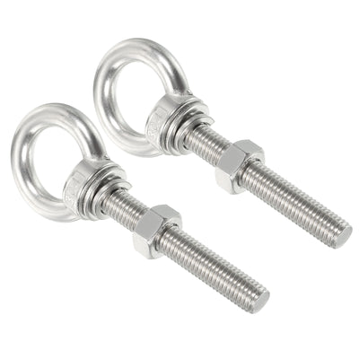 Harfington Uxcell M12x80 1/2"x3.15" Stainless Steel Eye Bolts Threaded Screw Eyebolt Shoulder Ring with Nuts Washers for Lifting Hanging, 2 Set