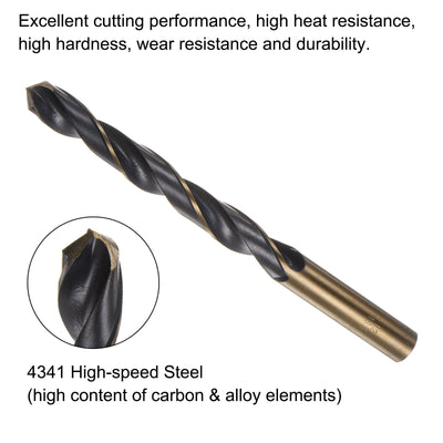 Harfington Uxcell 6pcs 12mm Nitride Titanium Coated High Speed Steel (HSS) 4341 Twist Drill Bits