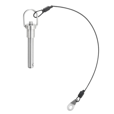 Harfington Uxcell Ball Locking Pins with Button Handle, 8mm Pin Dia. 40mm Usage Length Push-Button Quick Release Pin with Lanyard Cable, 304 Stainless Steel