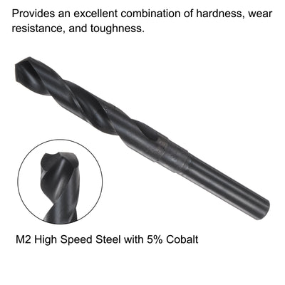 Harfington Uxcell 2pcs 15mm Black Oxide M2-6542 High Speed Steel HSS 1/2" Reduced Shank Drill Bit