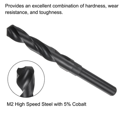 Harfington Uxcell 2pcs 16mm Black Oxide M2-6542 High Speed Steel HSS 1/2" Reduced Shank Drill Bit